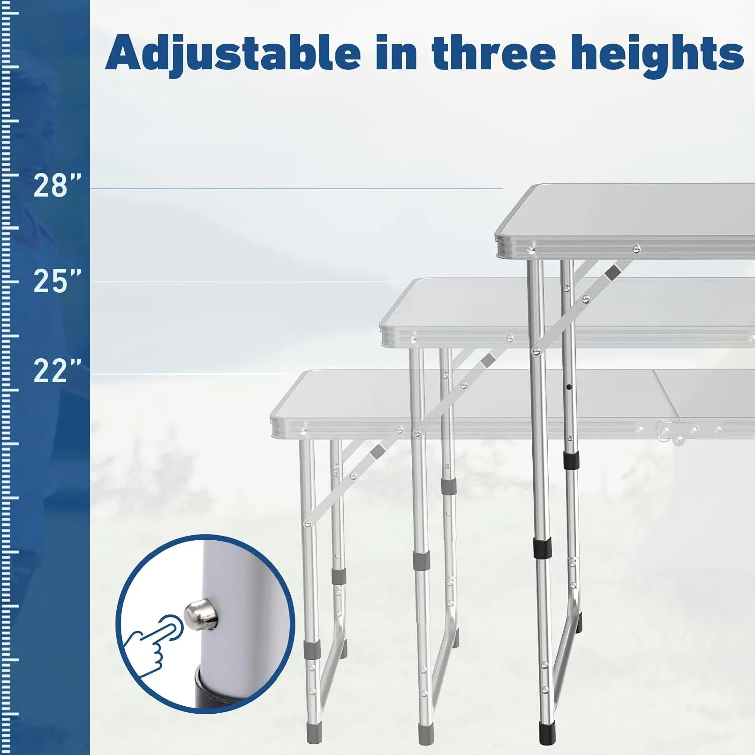 4 Ft Folding Camping Table with Storage, Camping Kitchen Station, Aluminum Portable Folding Table Camp Cook Desk with Storage Organizer and 2 Adjustable Feet, White