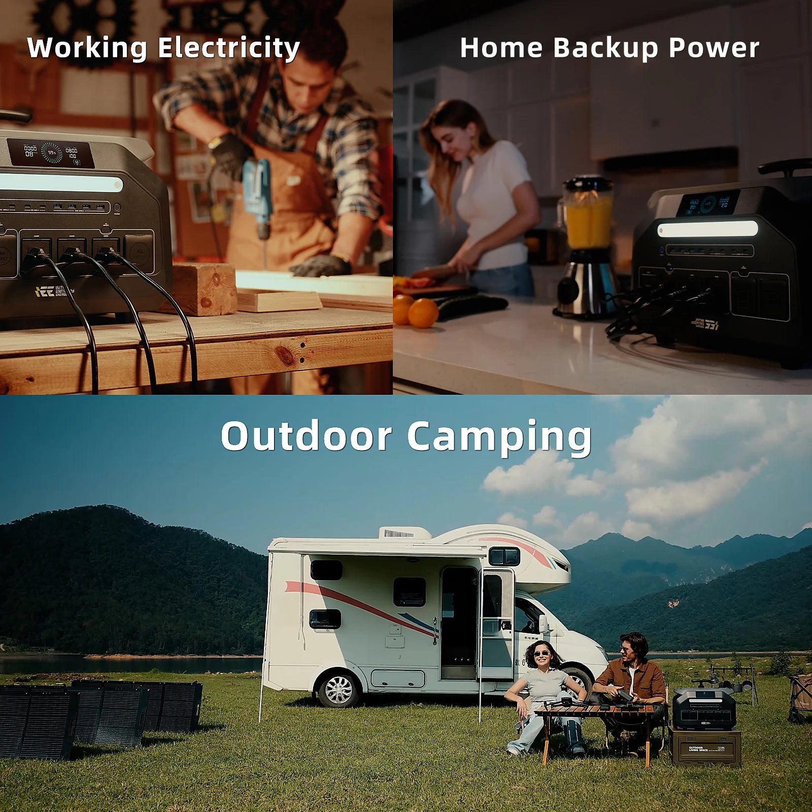 P3200 Power Portable Station with 3X200W Solar Panel,1 Hour Fast Charging, EPS,APP Control,Home and Outdoor Backup,Rv.Caming