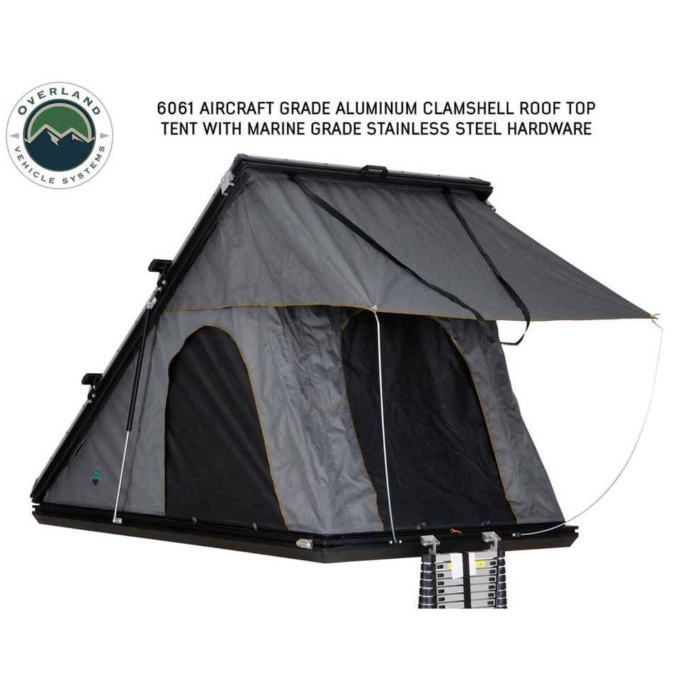 HD Mamba 2 Person Clam Shell Aluminum Hard Shell Roof Top Tent, Grey Body & Green Trim
