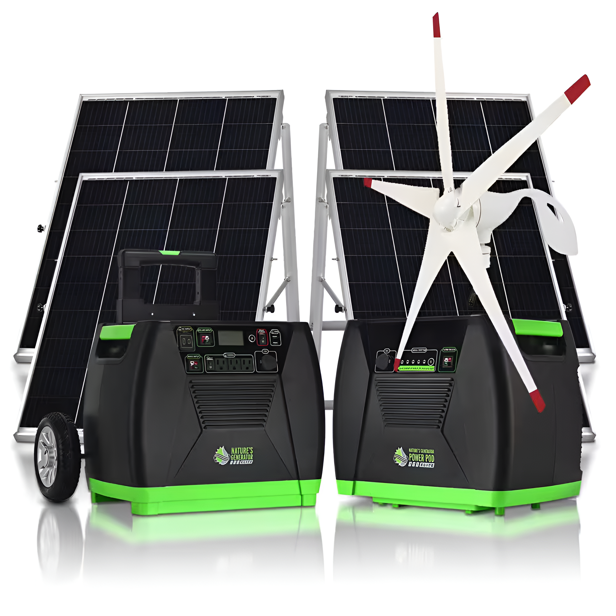 ELITE 3600-Watt/5760W Peak Push Button Start Solar Powered Portable Generator W/ 4 Solar Panels, Power Pod, Wind Turbine
