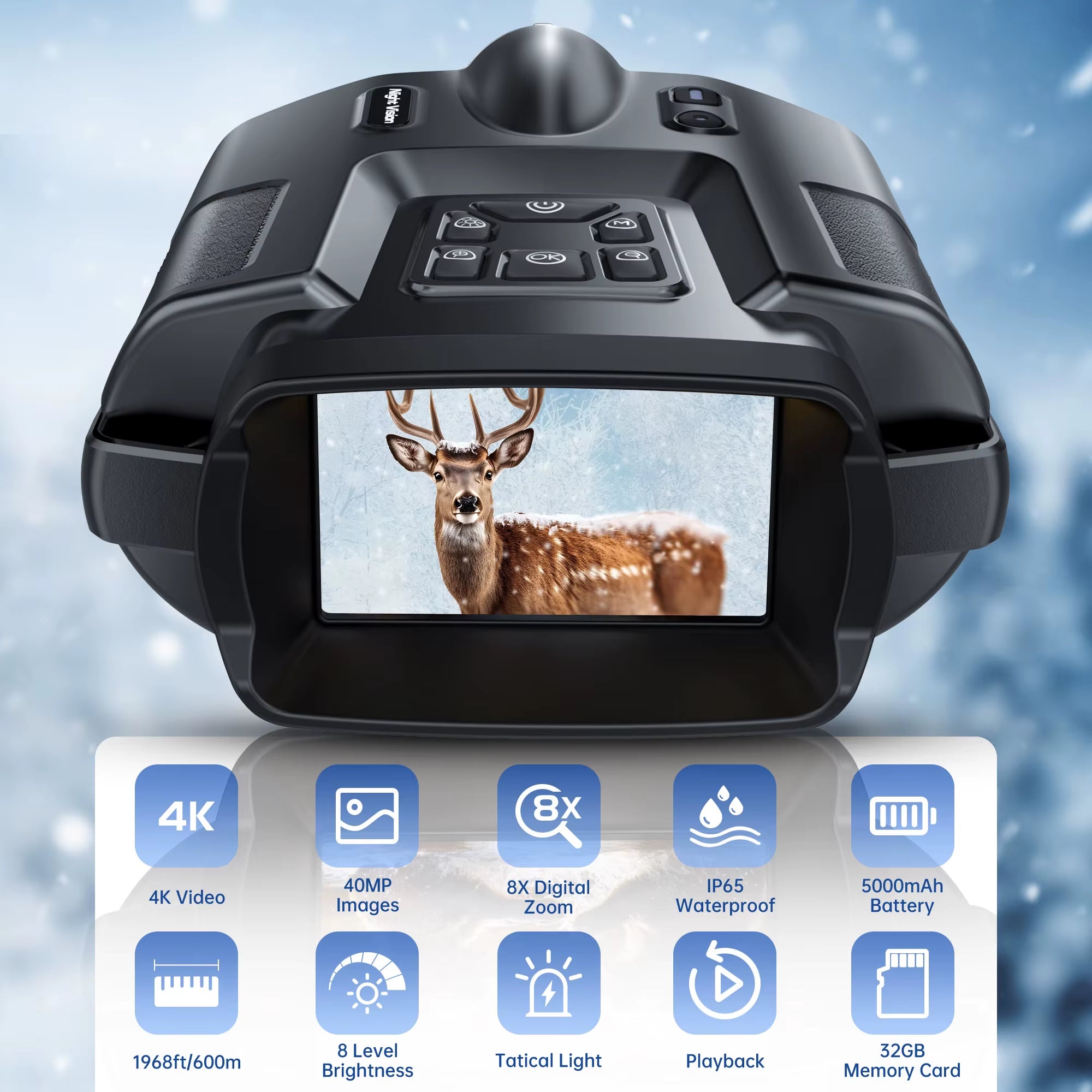 USB Rechargeable 4K Night Vision Binoculars 600M HD 8X Digital Zoom 5000Mah 3Inch Screen Infrared Visionnight Goggle