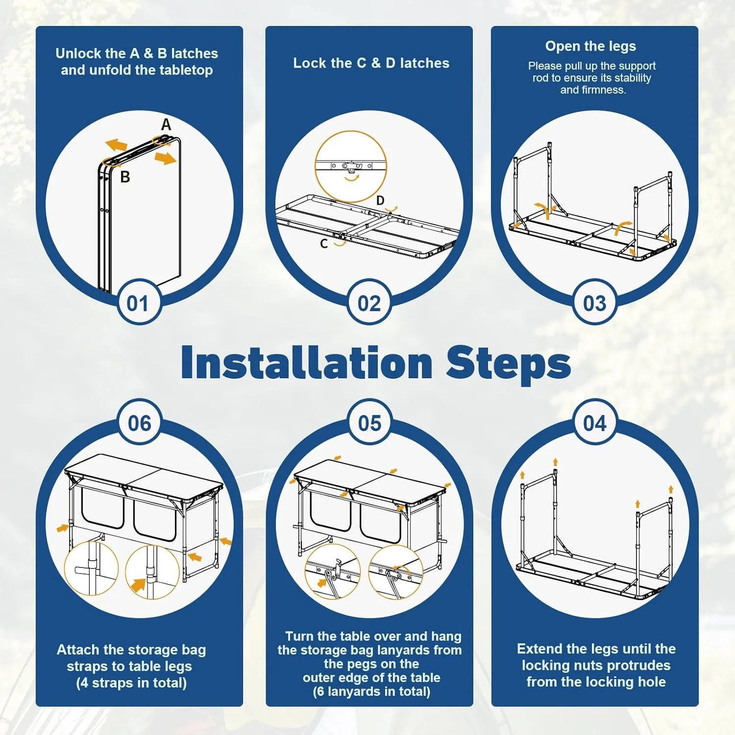 4 Ft Folding Camping Table with Storage, Camping Kitchen Station, Aluminum Portable Folding Table Camp Cook Desk with Storage Organizer and 2 Adjustable Feet, White