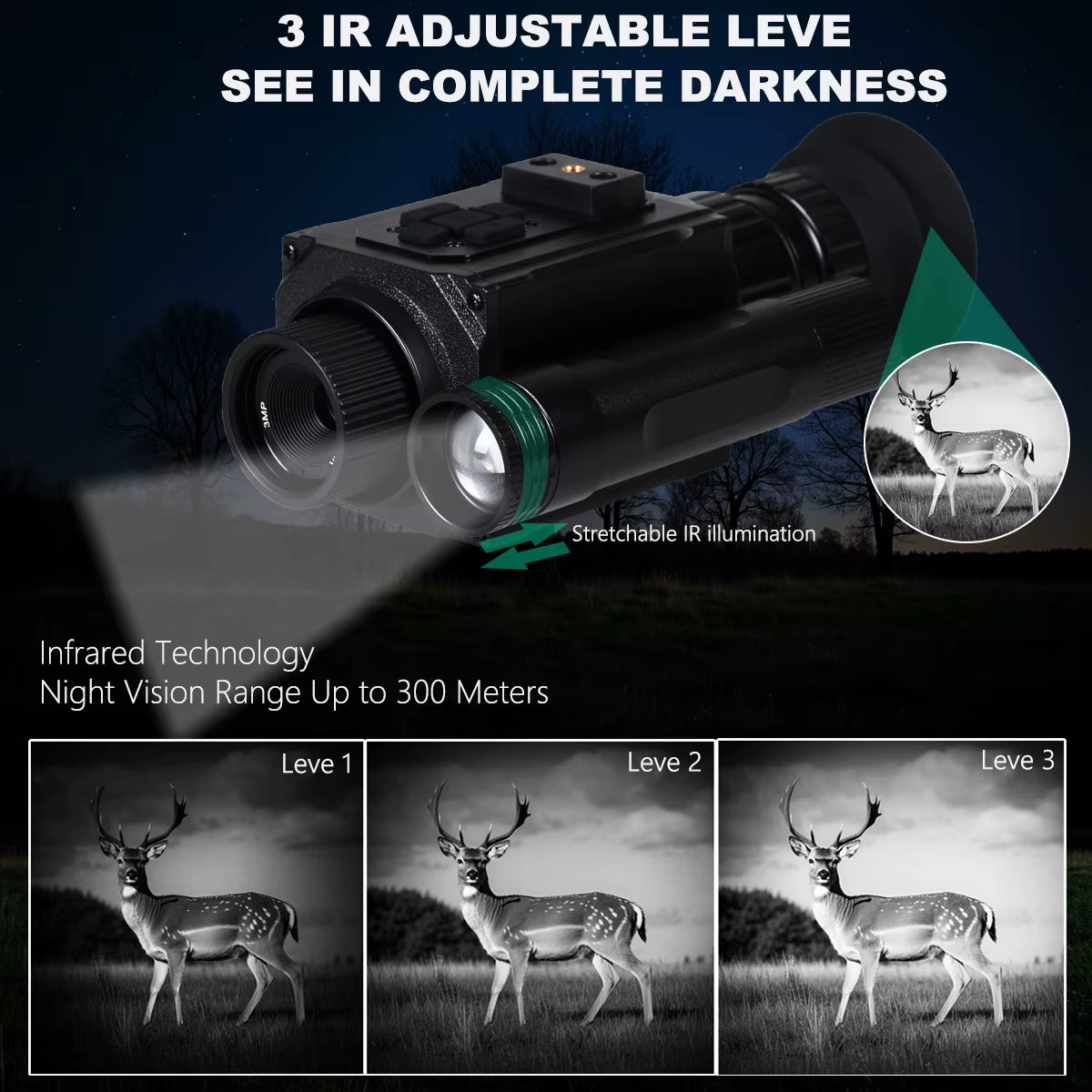 NK006 Night Vision Monocular with Head-Mounted and Helmet-Mounted Digital 5X Zoom Infrared Night Vision Goggles Hunting Camping
