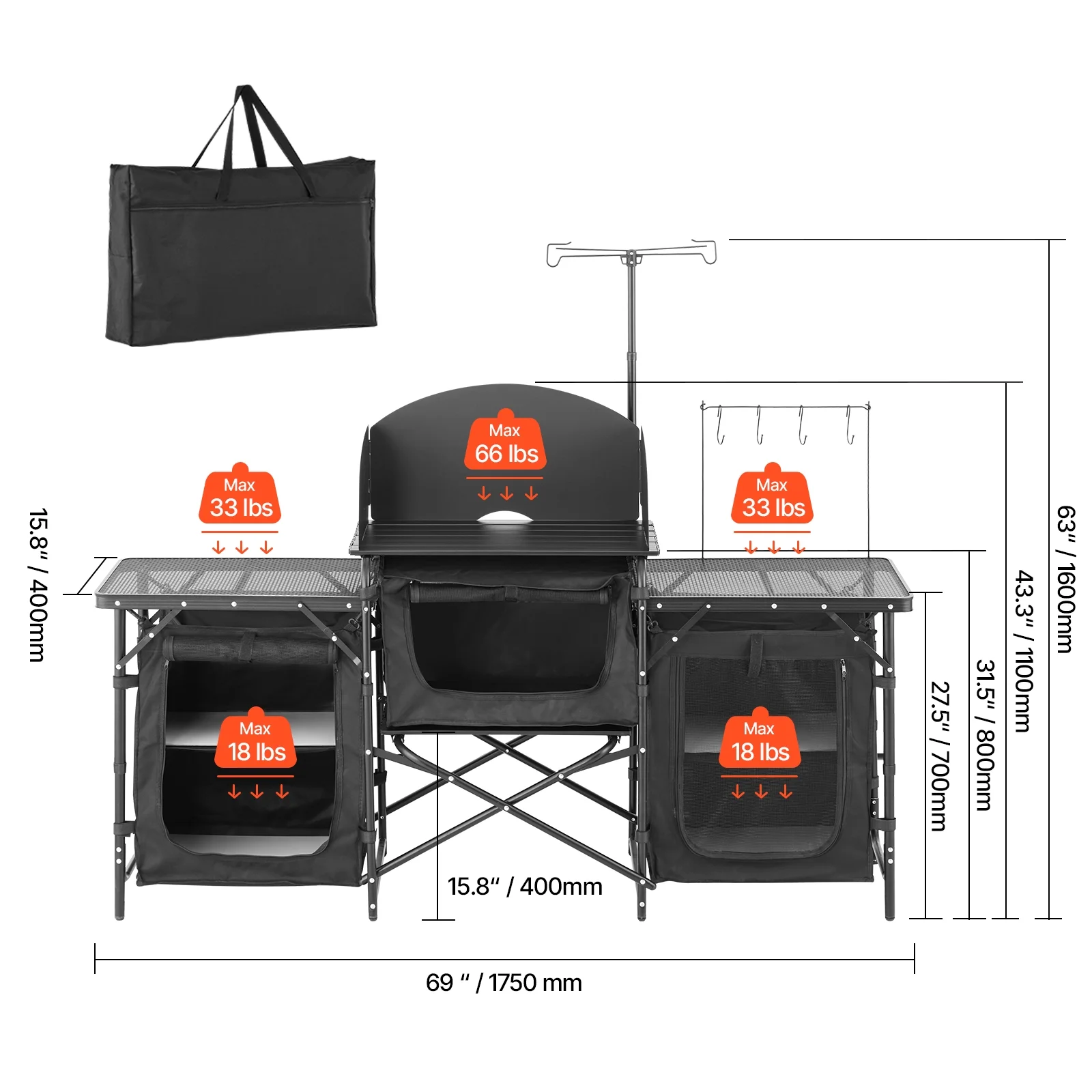 Outdoor Cooking Station, Portable Camp Kitchen Table, Constructed from Aluminum with Three Storage Cabinets, Comes with a Carrying Bag, Removable Wind Guard, Swift Assembly for BBQ Gatherings