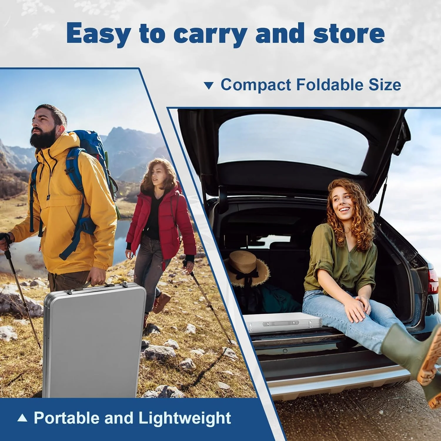 4 Ft Folding Camping Table with Storage, Camping Kitchen Station, Aluminum Portable Folding Table Camp Cook Desk with Storage Organizer and 2 Adjustable Feet, White