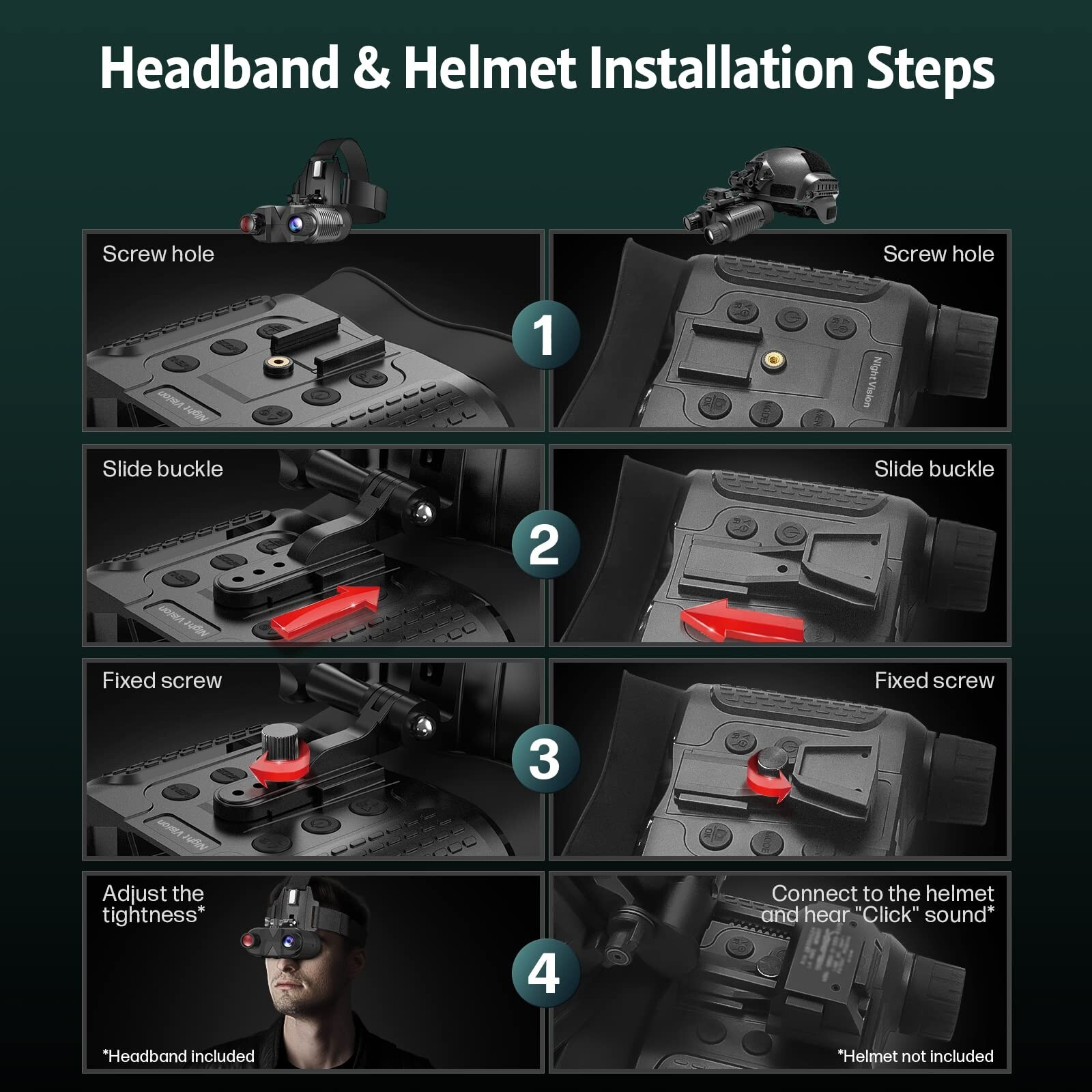 Arzzuniu Head-Mounted Night Vision Goggles - Rechargeable Hands Free Night Vi...