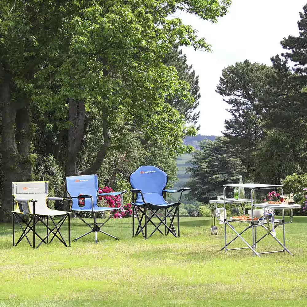 Foldable Camping Table Outdoor Kitchen Portable Grilling Stand Folding BBQ Table Chair