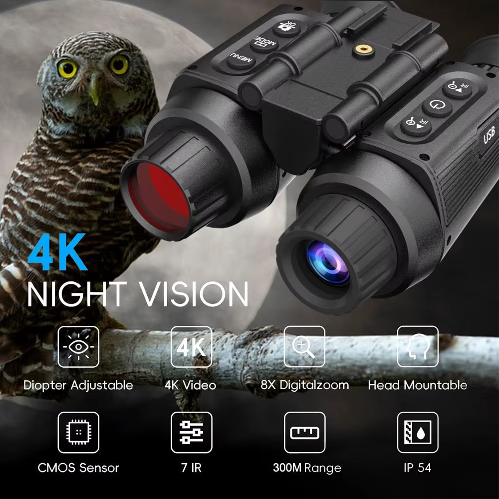 Digital Night Vision Binocular 4K 3D Visual Tactical Night Vision Goggles with Head Mounted Outdoor Infrared Hunting Telescope
