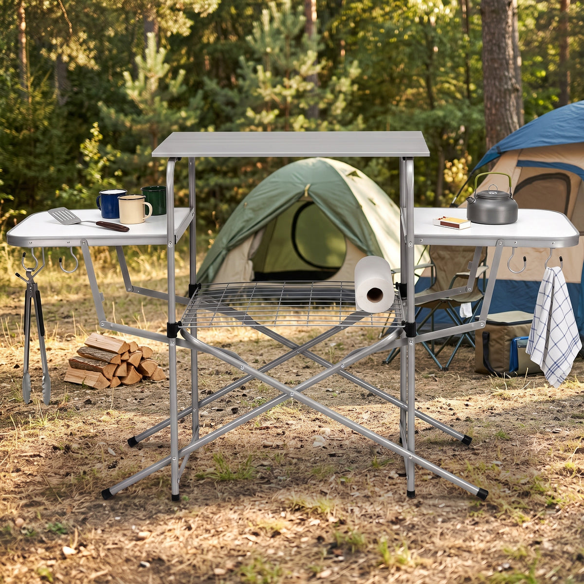 Foldable Camping Table Outdoor Kitchen Portable Grilling Stand Folding BBQ Table Chair