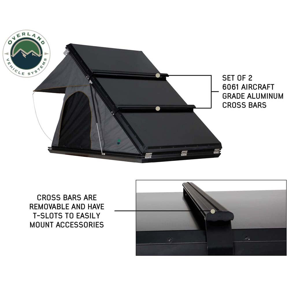 HD Mamba 2 Person Clam Shell Aluminum Hard Shell Roof Top Tent, Grey Body & Green Trim