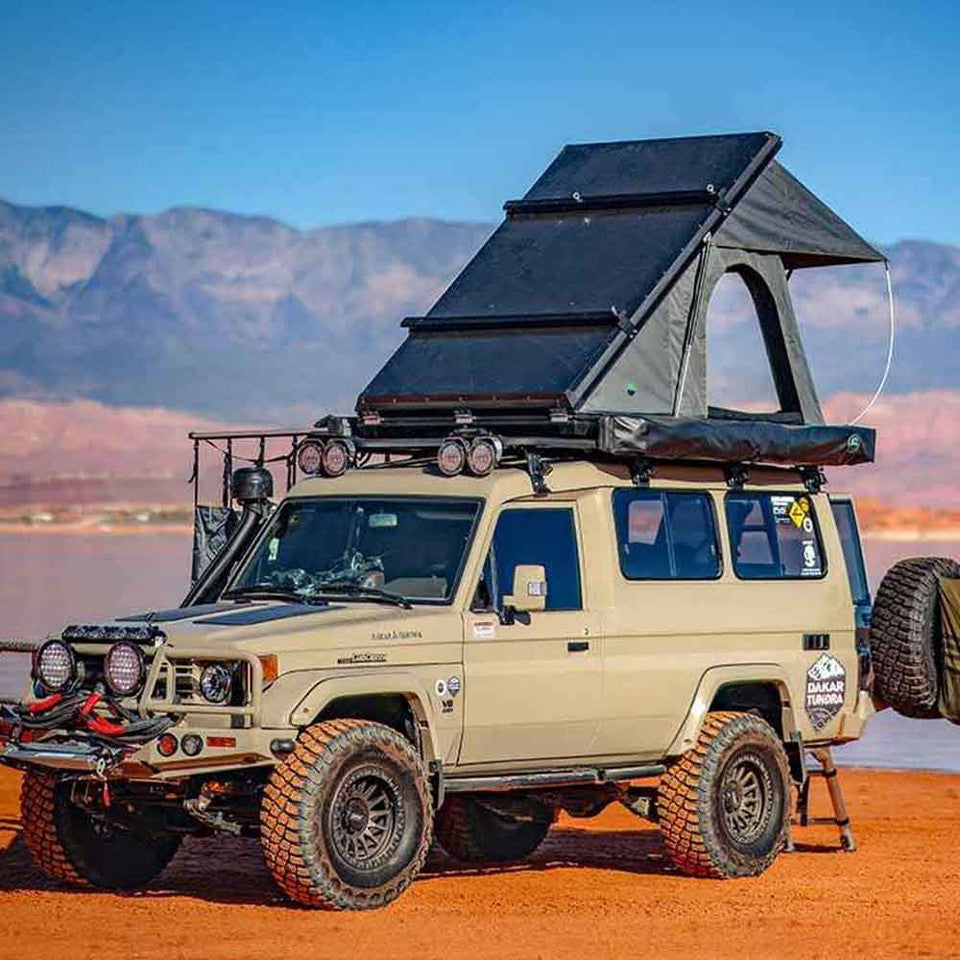 HD Mamba 2 Person Clam Shell Aluminum Hard Shell Roof Top Tent, Grey Body & Green Trim